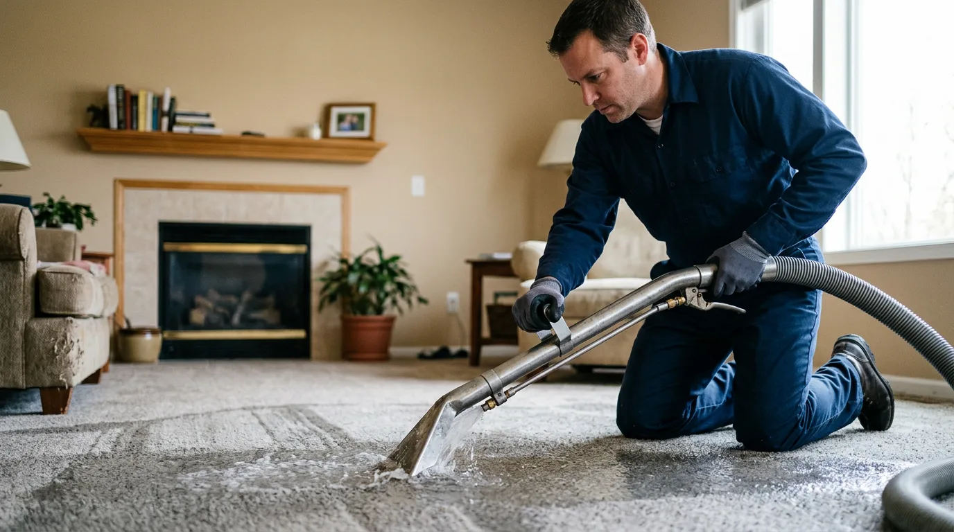 Water damage restoration technician working near Gilbert, AR